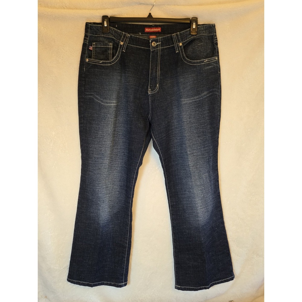 Americana Blues Denim Jeans Womens Size 20 Wide Leg Dark‎ Wash Distressed